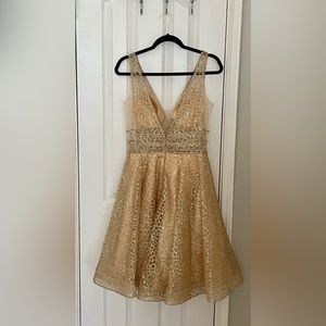 LET’S Dress, Gold with gold sparkles, size M